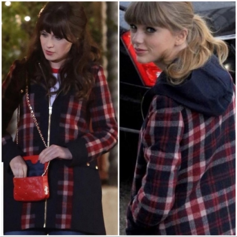 Anthropologie Madchen Wool Blue Yellow Plaid Jacket (New Girl/Taylor Swift)